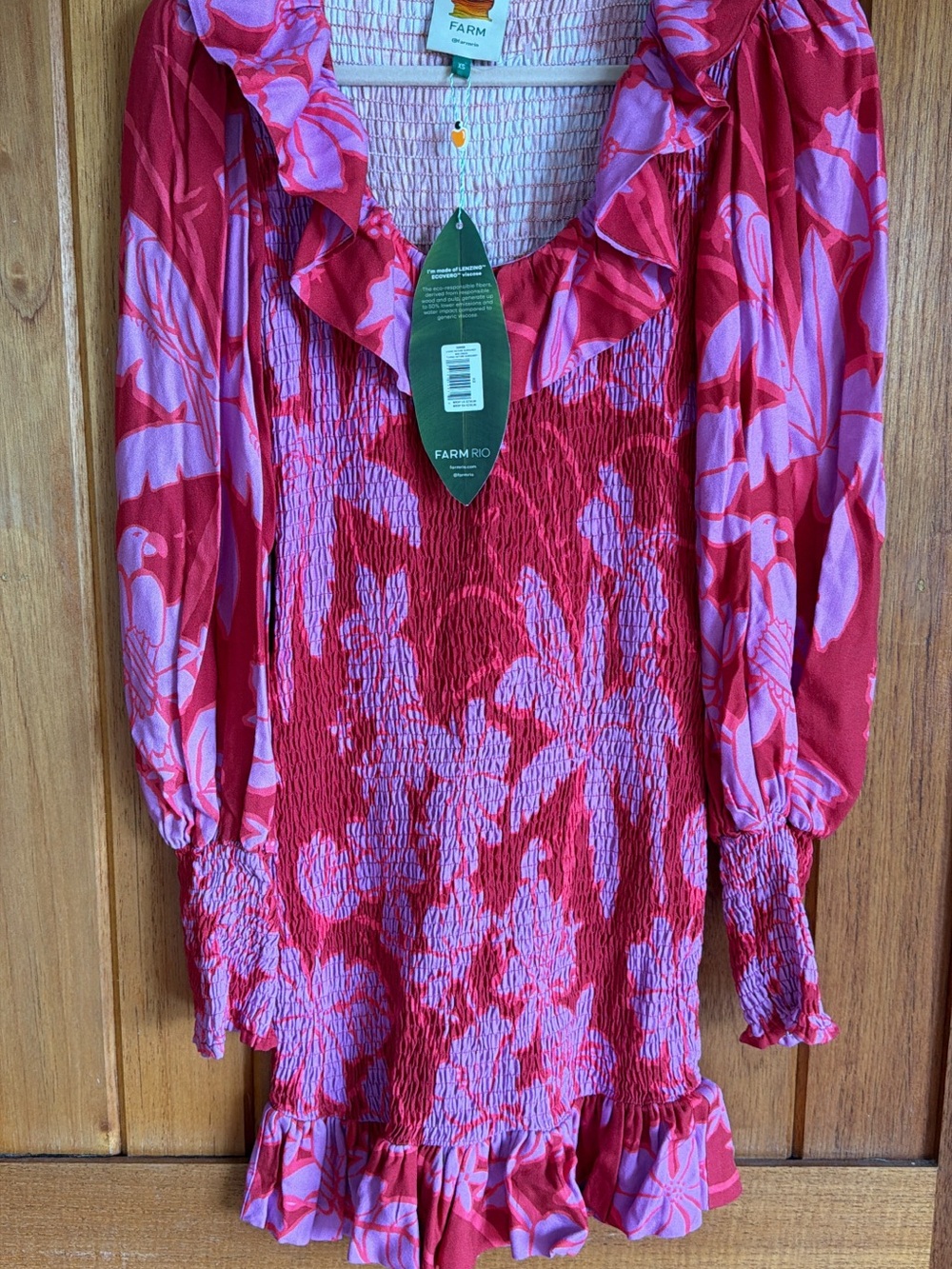 Farm Rio, NWT Floral Ruffle-Smock Mini Dress - Picture 4 of 4